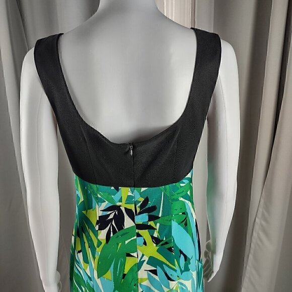 Alyx Women's Blue, Green, Black, Tropical Sleeveless Fitted Midi Dress Size 4 - Picture 4 of 11